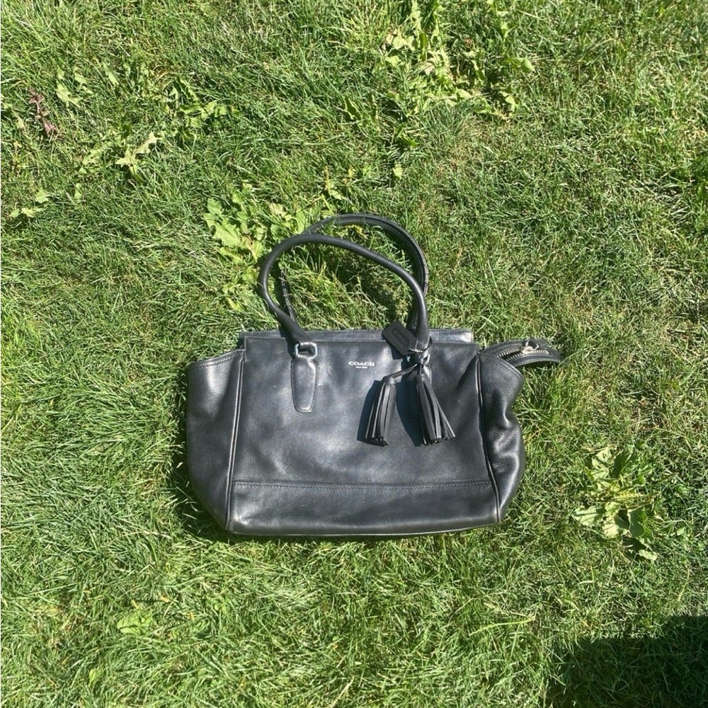 Coach Black Leather Tote Bag with Tassel